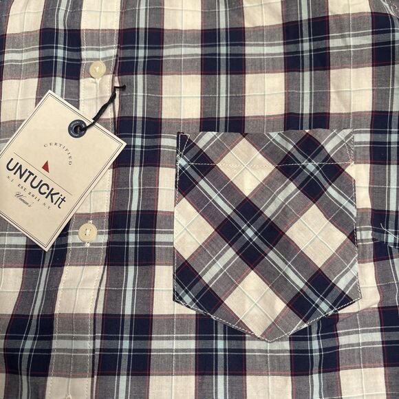 Untuckit Women's Sorbo Blue White Plaid Cotton Button Down Long Sleeve Sz 8 NWT - Picture 3 of 7